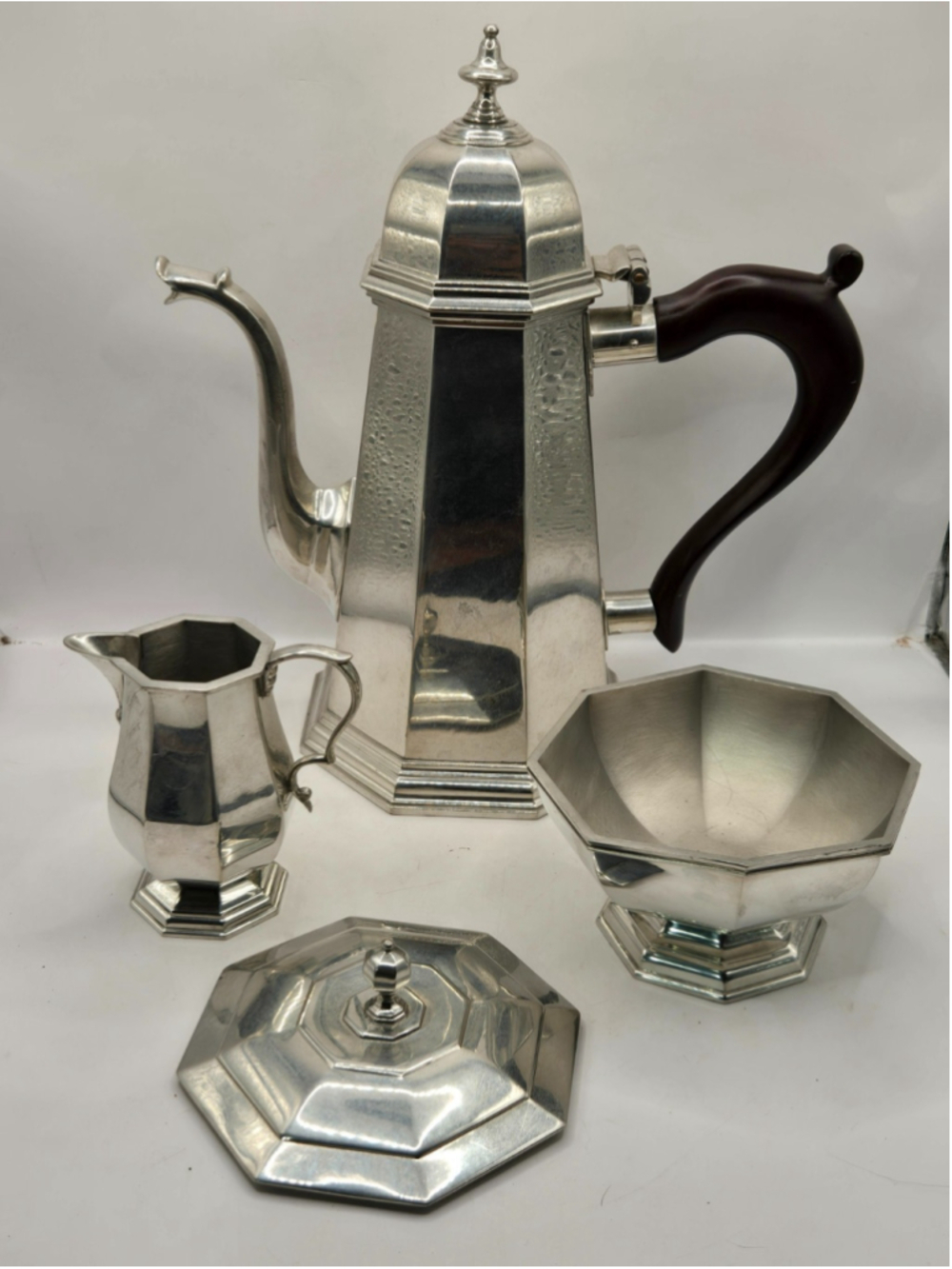Vintage Lenox Kirk Stieff Pewter Coffee Set Octette Open Sugar Creamer Pot + Lid